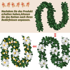 SWANEW 2.7M Weihnachtsgirlande, Künstlich Tannengirlande mit Beleuchtung inkl.Deko, Batteriebetrieben mit 50 LEDs Warmweiß, Weihnachtskranz Weihnachtsdeko Girlande