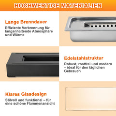 SWANEW Tischkamin Bioethanol, Dekokamin, Tischfeuer mit Löschstab Ethanol, 35 x 18 x 15 cm