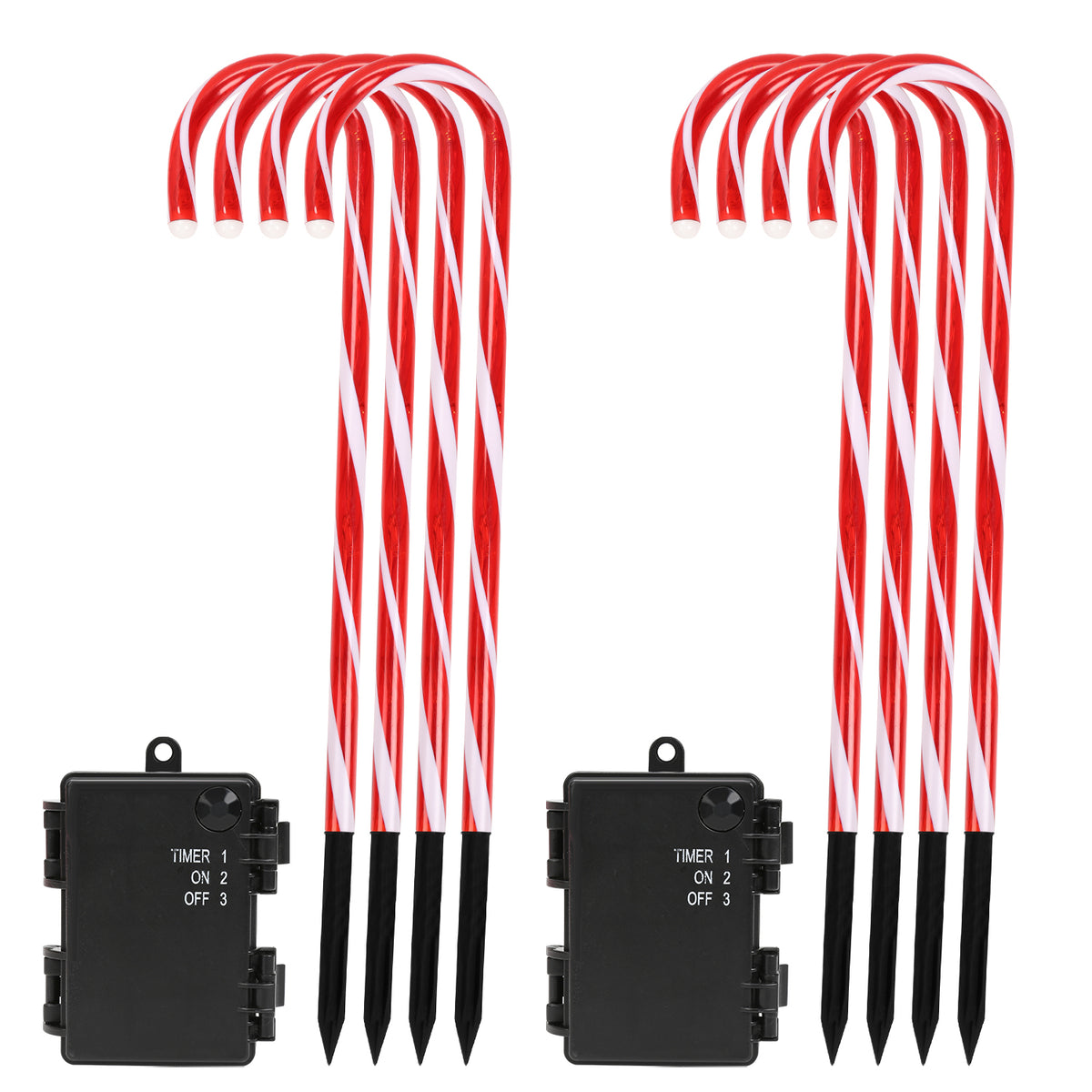 SWANEW Zuckerstangen LED Garten Weihnachtsdeko, 4/8 Stück Zuckerstange Weihnachts Dekoration Leuchtstab Außen, mit Erdspieß, wasserdichte Batteriebox