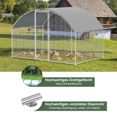 SWANEW Hühnerstall Freilaufgehege XL mit Schloss, 3x2x2m Verzinkter Stahl Hühnerhaus Freigehege Outdoor Geflügelstall Kuppeldach
