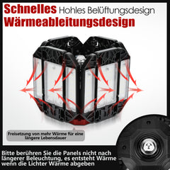 SWANEW Led Werkstatt Deckenleuchte, Garagenlampe 200W, Led Garagenbeleuchtung 20000LM 6500K, Werkstatt Beleuchtung mit 12 Verstellbaren Paneelen, E26 / E27 Werkstattbeleuchtung für Keller [Energieklasse F]