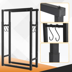 SWANEW Verstellbare Kaminholzregal, Feuerholzregal Metall, Brennholzregal mit 4 Haken