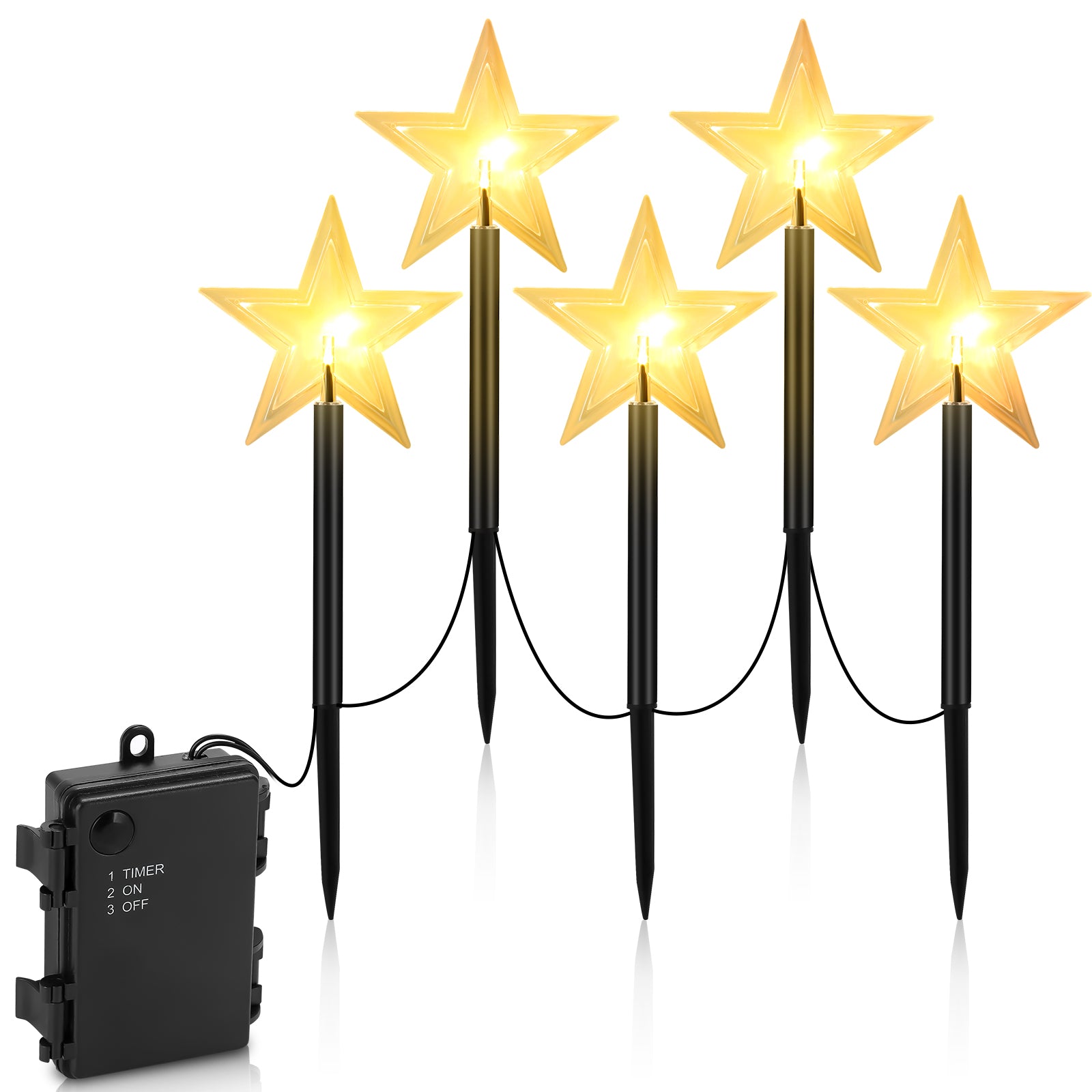 SWANEW LED Garten Leuchtstäbe Stern, Weihnachtslichter Außen mit Batterie und Timer, IP65 Sterne Weihnachtsbeleuchtung, für Gartenstecker