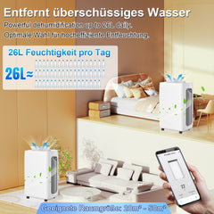 SWANEW Luftentfeuchter 26L/Tag, Entfeuchter Elektrisch, Wifi/APP-Steuerung, mit Wassertank