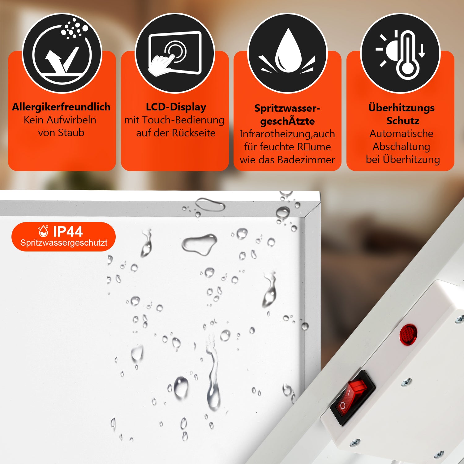 SWANEW Infrarotheizung 300W-1200W mit Thermostat, Infrarot Wandheizung mit Überhitzungsschutz, Wandheizung Elektrisch, Mobile & Energiesparend