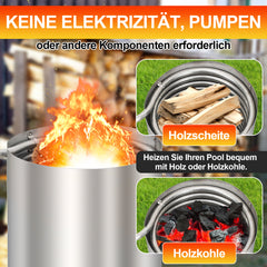 SWANEW Poolheizung mit Feuer und Heizspirale, mit Feuerfestmatten und Tablett, Poolheizung Feuertonne, 100% rostfreier Edelstahl Schwimmbadheizung Ø 36/38 mm Anschlüsse