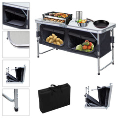 SWANEW Campingküche Küchenbox Zwei Desktops Windschutz Alu Spritzschutz Faltschrank