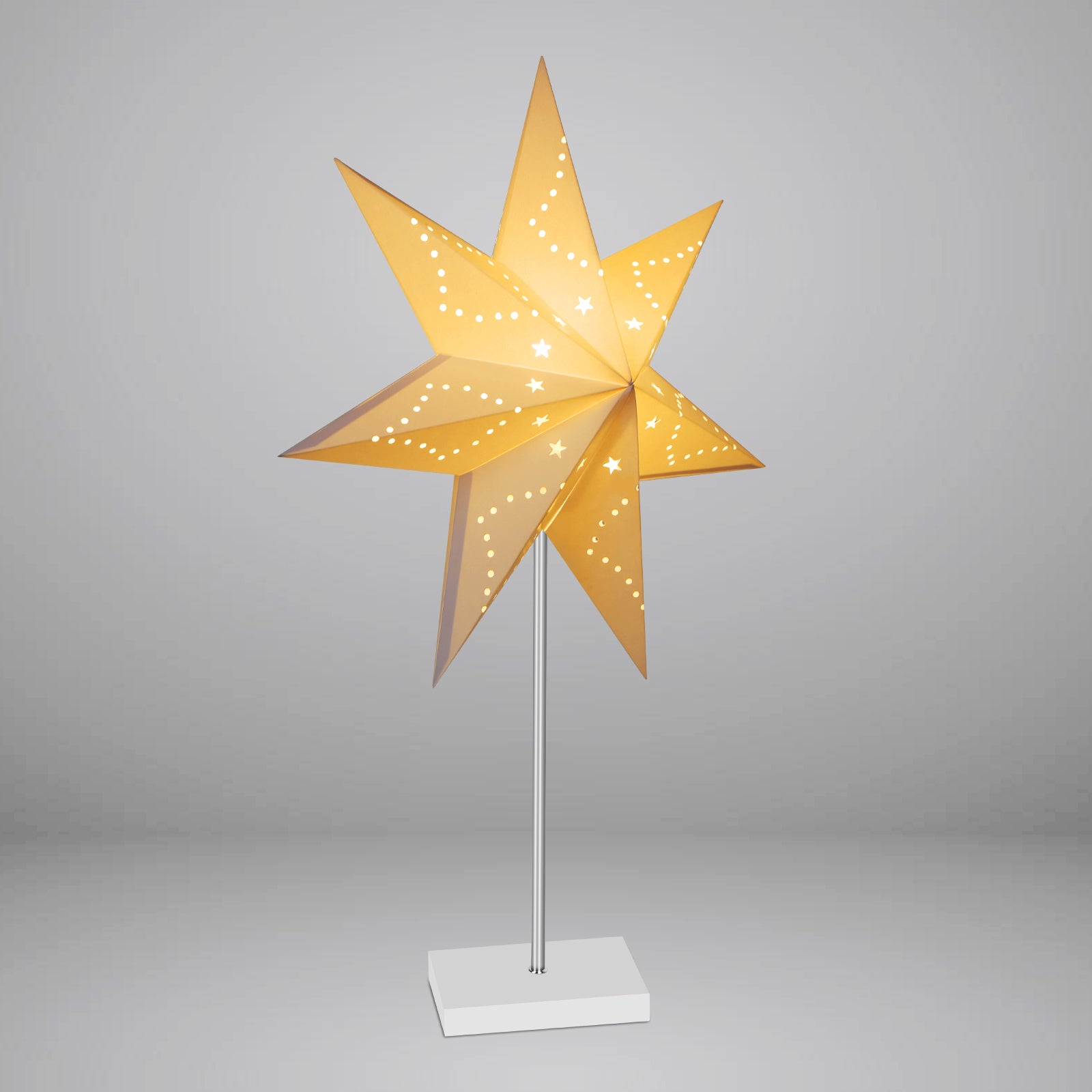SWANEW Weihnachtsstern Tischlampe, Holzsockel, Weißer 3D-Papierstern φ42cm, Dekorative Papierstern Weihnachten Tischlampe mit Kabelschalter, E14, inkl. Leuchtmittel