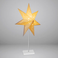 SWANEW Weihnachtsstern Tischlampe, Holzsockel, Weißer 3D-Papierstern φ42cm, Dekorative Papierstern Weihnachten Tischlampe mit Kabelschalter, E14, inkl. Leuchtmittel