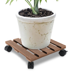 SWANEW  WPC Pflanzenroller, Blumenroller mit Rollen, Kübelroller für Pflanzen, Blumentopf, Eckig 30 x 30 cm｜Rund Ø 30 x 7,5 cm