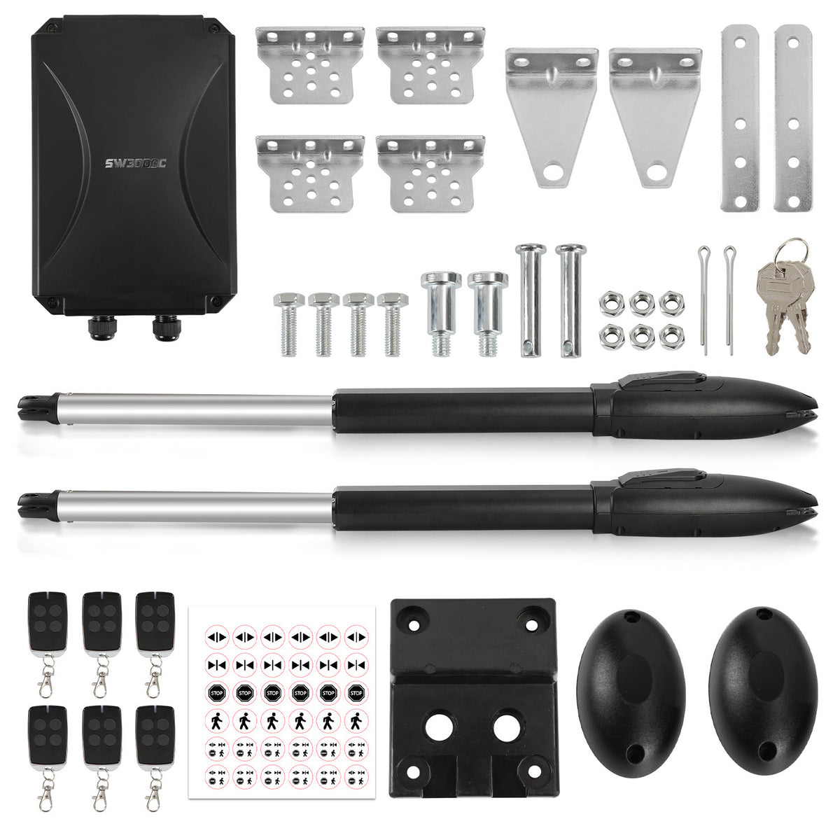 SWANEW Automatischer Flügeltorantrieb, Doppelflügeltorantrieb, Torantrieb Drehtorantrieb Toröffner Drehtoröffner Set Max 6m, 300kg / 3m pro Flügel (50Wx2)