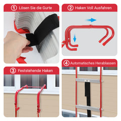 SWANEW 4,5m Faltbare Feuerleiter, EN1147 Zertifiziert, Rettungsleiter, Tragfähigkeit 450KG