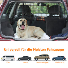 SWANEW Hundegitter Auto, Autoschutzgitter Verstellbare Breite, Kopfstützen-Hundegitter mit Sicherheitsgurt Hundeschutzgitter