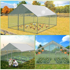 SWANEW Hühnerstall Freilaufgehege, 3x3x2m, Verzinkter Stahl Kleintierstall Hühnerhaus