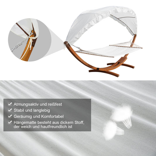 SWANEW Hängematten mit Gestell Outdoor Holz Hängematte mit Dach Hängemattengestell 200×150cm, Hängesessel 2 Personen Belastbarkeit 200kg