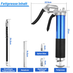 SWANEW Einhand Fettpresse mit Pistolengriff 8000PSI Handhebelfettpresse inkl. Flexschlauch und Gerades Metallrohr, Pistolenfettpresse Kompatibel mit 400g Kartusche oder Loses Fett