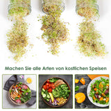 SWANEW Sprossenglas Keimglas, 2er Set Sprossenglas mit Deckel & Sieb, 950ML Kapazität 2 Einstellbare Halterung 1 Weiß Drip Tray, Sprossen Keimgerät