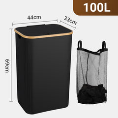 SWANEW Wäschekorb mit Deckel, Waschesammler, 2Fächer, 100L/145L/160L