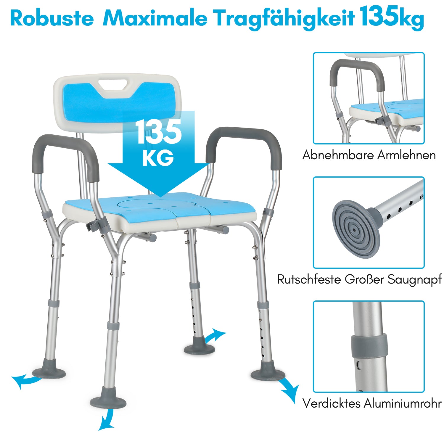 3 in 1 Duschhocker & Toilettenstuhl für Senioren