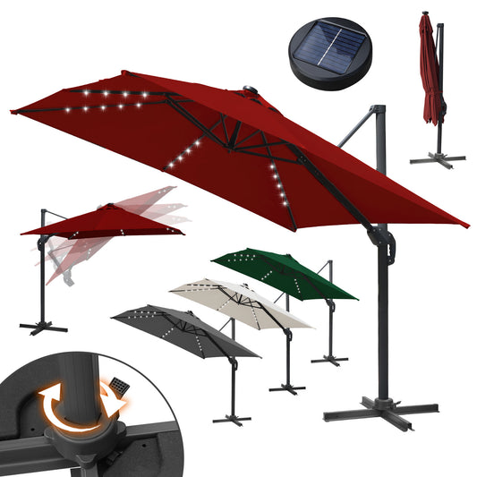 SWANEW Sonnenschirm 300 x 300 cm Solar LED Ampelschirm mit Kurbel UV50+, Drehbar und Kippbar