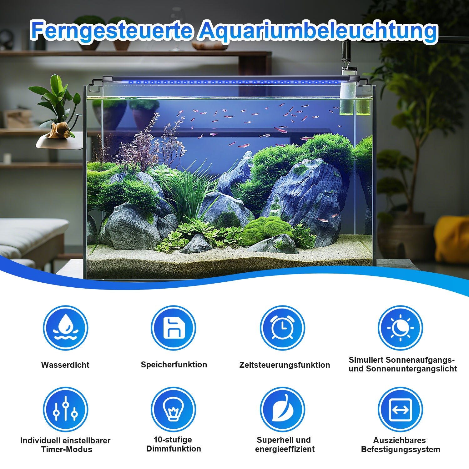 SWANEW LED Aquarium Beleuchtung 18W/30W/45W, Aquarienbeleuchtung 24/7 Modus, wasserdicht, 55-150cm, Aufsetzleuchte Vollspektrum Licht