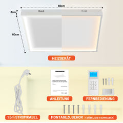 SWANEW Infrarotheizung Deckenheizung, Weiß Kohlenstoffkristall, 360/770W