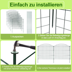 SWANEW Teichzaun Gartenzaun Steckzaun, Zaunelemente metall Gitterzaun Set ür den Garten, Freigehege