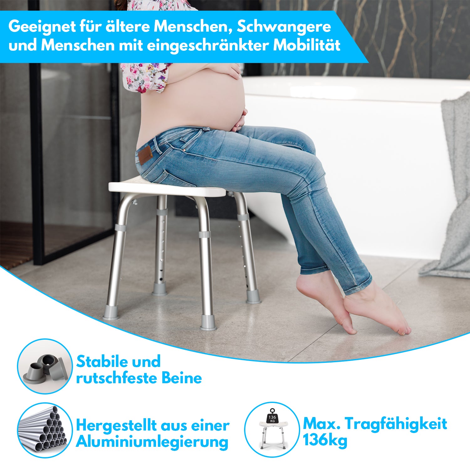 Duschhocker Duschstuhl Höhenverstellbar 41-56 cm