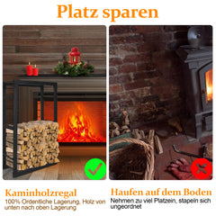 SWANEW Kaminholzregal innen metall Brennholzregal für innen außen, Kaminholzständer, Holzstapelhilfe, Schwarz