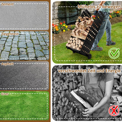 SWANEW Kaminholzwagen Brennholzwagen Kaminholzständer Trolley,Kaminzubehör Holzkarre 60kg, Mit Lochplatte, 42x35x112cm