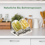 SWANEW Sprossenglas Keimglas, 2er Set Sprossenglas mit Deckel & Sieb, 950ML Kapazität 2 Einstellbare Halterung 1 Weiß Drip Tray, Sprossen Keimgerät