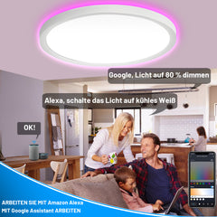 SWANEW 24W 2040LM Alexa Lampe Deckenlampe Deckenleuchte Smart Dimmbar Kompatibel mit Alexa & Google 2700K-6500K, Farbwechsel Flach Schlafzimmer Lampe, IP44 für Kinderzimmer Badezimmer