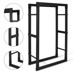 SWANEW Kaminholzregal innen metall Brennholzregal für innen außen, Kaminholzständer, Holzstapelhilfe, Schwarz