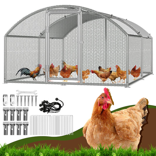 SWANEW Hühnerstall Freilaufgehege, 3 x 4 x 2 m, Dome Roof Hühnerhaus Verzinkter Stahl, Hühnervoliere Begehbar mit Schloss und Wasserdichtes PE Gewebe