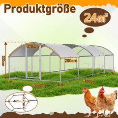 SWANEW Hühnerstall, 3x8x2m Kuppel Dach Hühnerhaus Freilaufgehege, aus Verzinkter Stahl