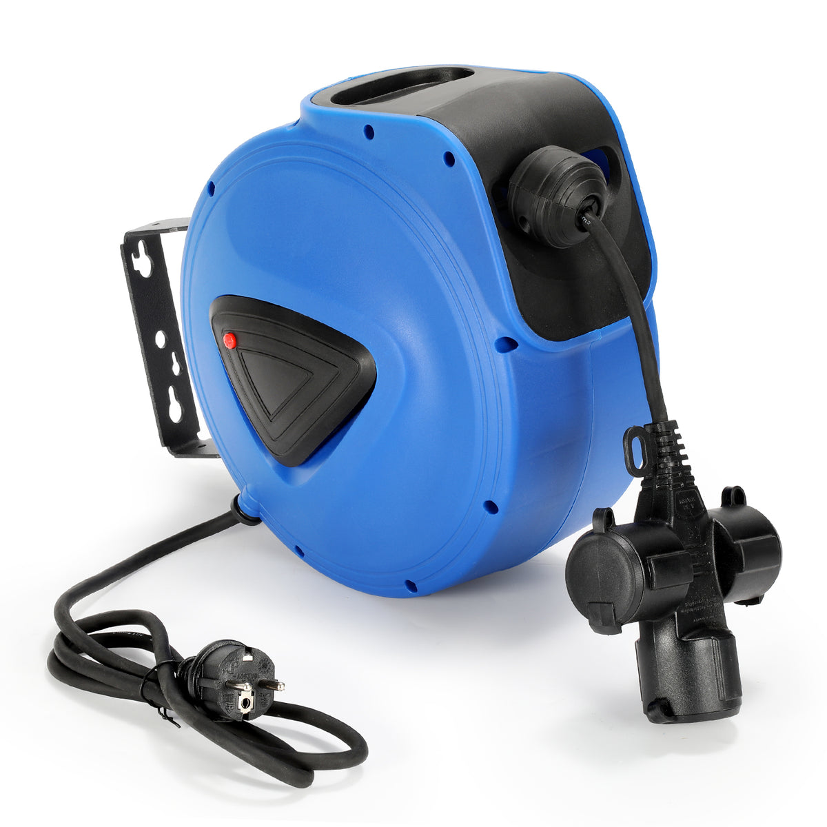 SWANEW Automatik Kabelaufroller 20M+1.5M Kabelaufroller, mit 3-Fach Anschluss, Kabeltrommel mit Stopfunktion,Verlängerungskabe, mit 180° drehbar Wandhalterung, für Wandmontage