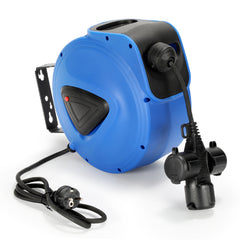 SWANEW Automatik Kabelaufroller 20M+1.5M Kabelaufroller, mit 3-Fach Anschluss, Kabeltrommel mit Stopfunktion,Verlängerungskabe, mit 180° drehbar Wandhalterung, für Wandmontage