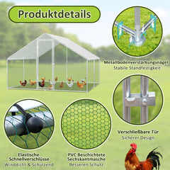 SWANEW Freilaufgehege Hühnerstall 3x6x2m, Geflügelstall mit Schloss, Hühnerhaus, Verzinkter Stahl