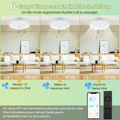 SWANEW 80W Deckenventilator mit Beleuchtung und Fernbedienung WLAN Ø55 cm, 6 Geschwindigkeiten, Dimmbar, Timer, Sommer-Winterbetrieb für Schlafzimmer Wohnzimmer [Energieklasse E]