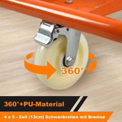 SWANEW Plattenwagen, bis 1000kg, Transportwagen, Plattentransporter, 4 Lenkrollen mit Bremse