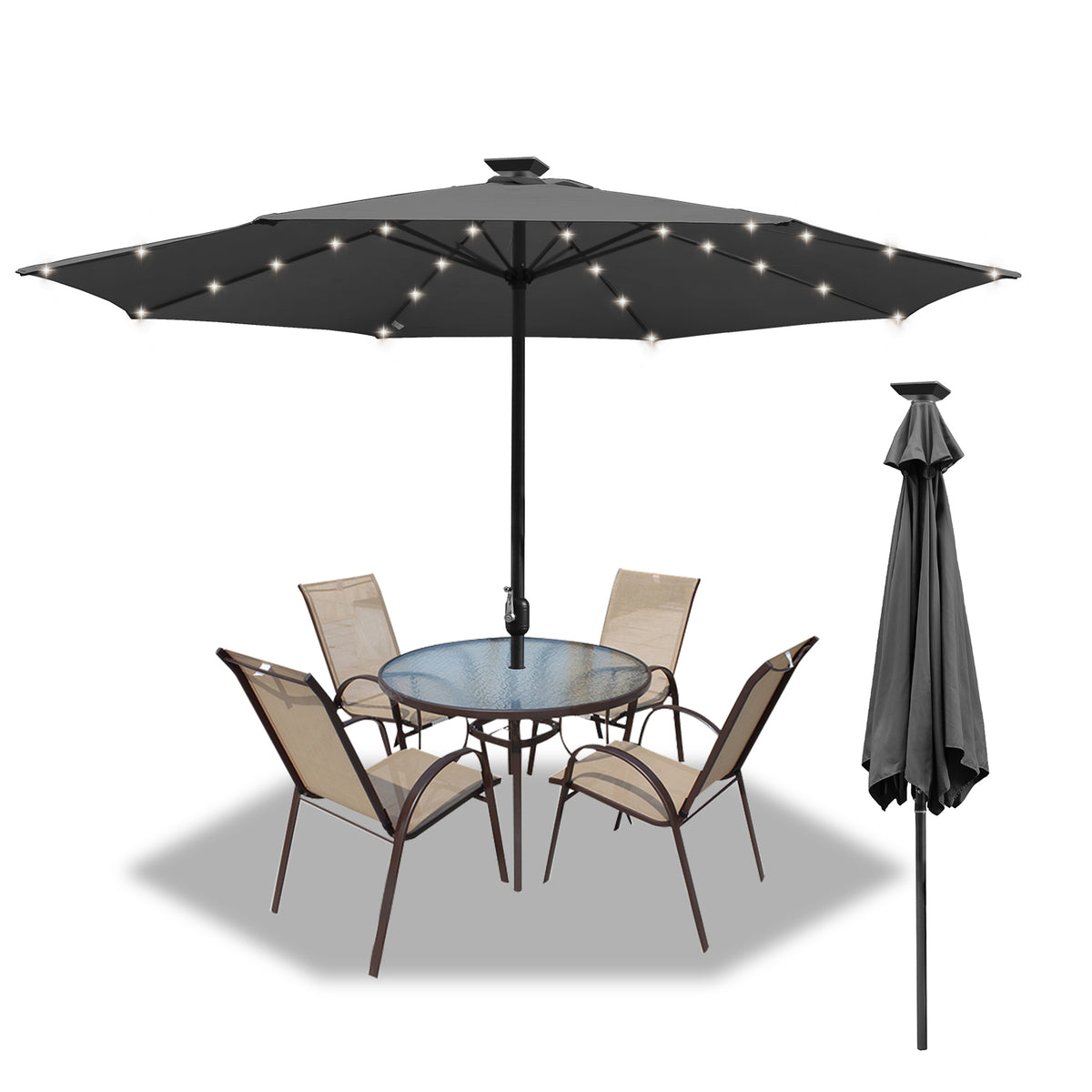 LED Solar Sonnenschirm Ø 350 cm Gartenschirm Terrassenschirm Sonnenschutz