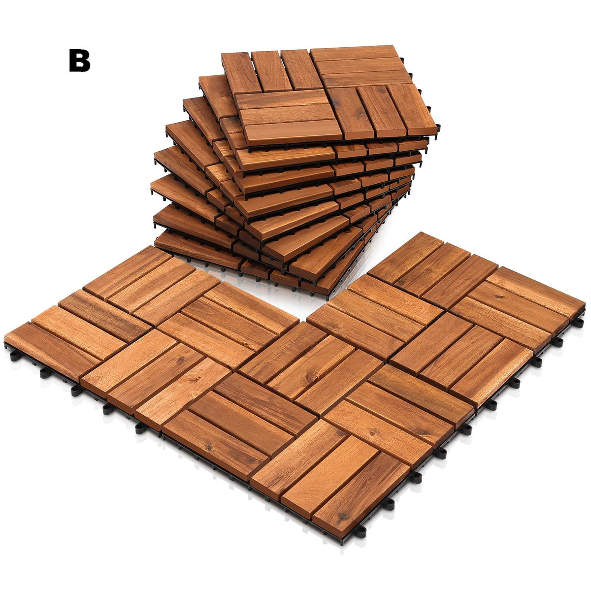 SWANEW Holzfliesen 30x30cm, Terrassenfliesen Akazienholz, Klicksystem Balkonfliesen, Gartenfliesen 6/12 Latten Zuschneidbar