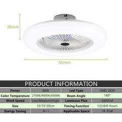 SWANEW Deckenventilator Dimmbar Leiser Kühler Weiß Beleuchtung Ventilator Lampe 80W
