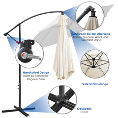 SWANEW Sonnenschirm Alu Ampelschirm mit Kurbelvorrichtung Sonnenschirm UV-Schutz & Wasserabweisende Gartenschirm