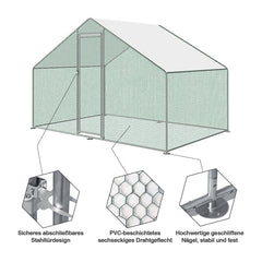 Swanew verzinkter Stahlrahmen mit PE-Schattendach, Kaninchenhaus, Geflügelkäfig, Tierzaun